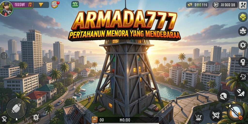 Tampilan menegangkan dalam permainan Tower Defense ARMADA777.