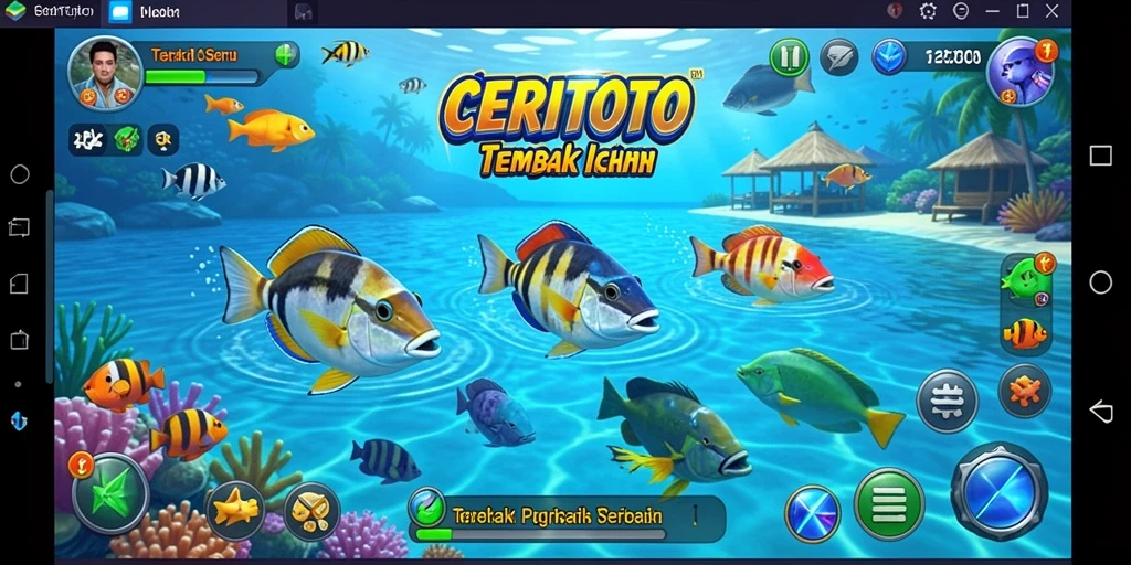Tampilan gameplay seru di CERITOTO dengan aksi menembak ikan.