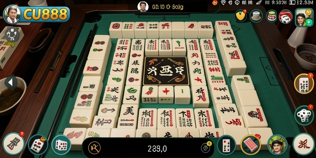 Tangkapan layar gameplay CU888 dengan aksi Mahjong yang mendebarkan.