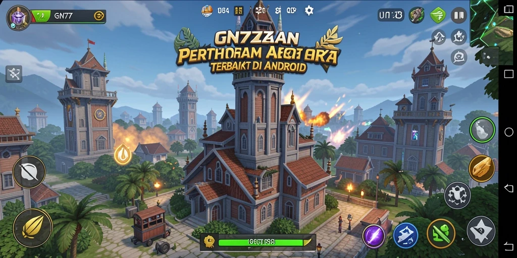 Screenshot gameplay GN777 menampilkan aksi pertahanan menara yang intens.