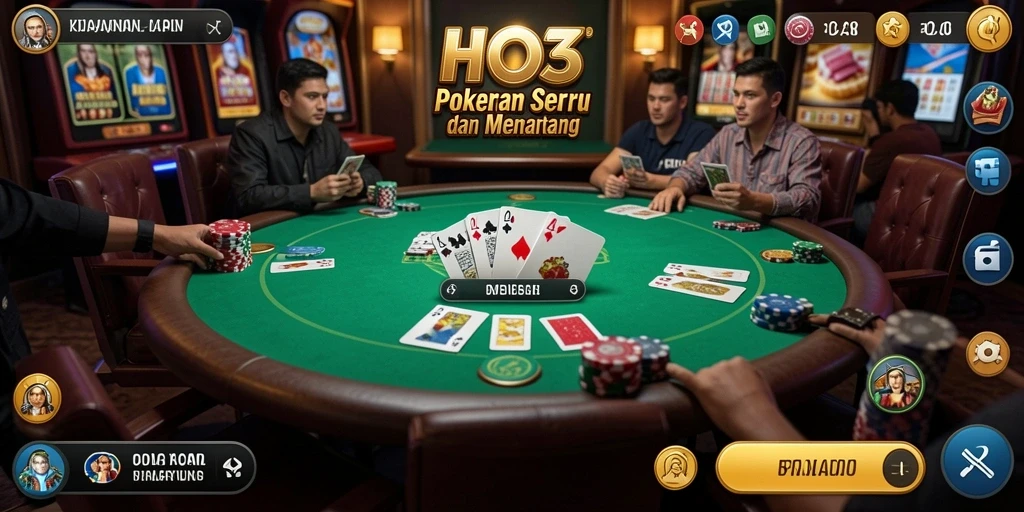 Tampilan screenshot HO3 menunjukkan gameplay Poker yang mendebarkan dan interaktif.