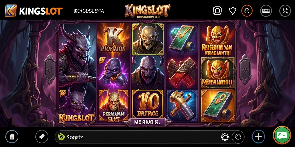 Screenshot KINGSLOT menampilkan simbol-simbol menyeramkan dalam permainan slot.