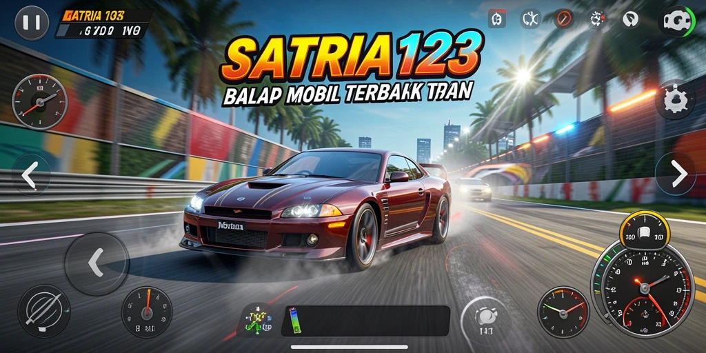 Tangkapan layar utama SATRIA123 menunjukkan aksi balap yang mendebarkan dan grafis yang menawan.