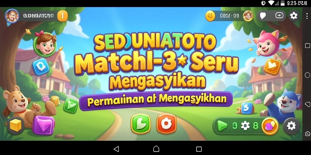 Tangkapan layar SEDUNIATOTO menampilkan gameplay Match-3 yang dinamis dan penuh warna.