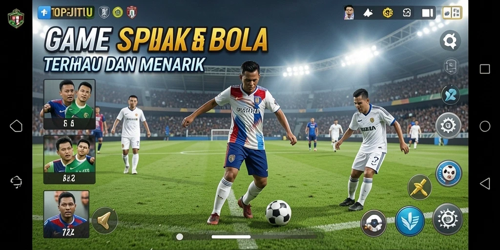 Tangkapan layar gameplay TOPJITU menunjukkan aksi sepak bola yang mendebarkan.